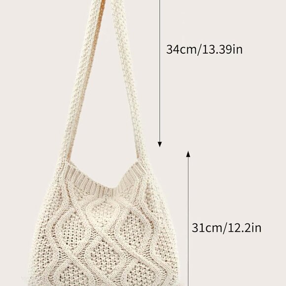 Women's Crochet Tote Bag Woven Knit Large Capacity Shoulder Handbag - Picture 7 of 7